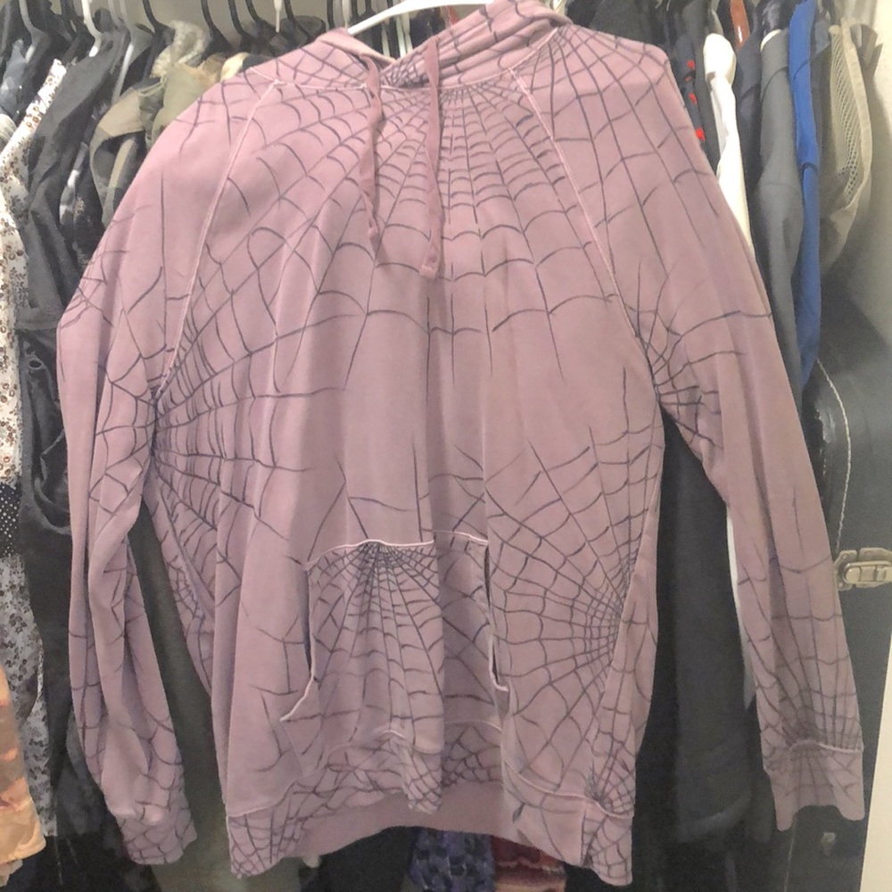 Hand-Drawn 100% Cotton Soft Purple Spiderweb Hoodie